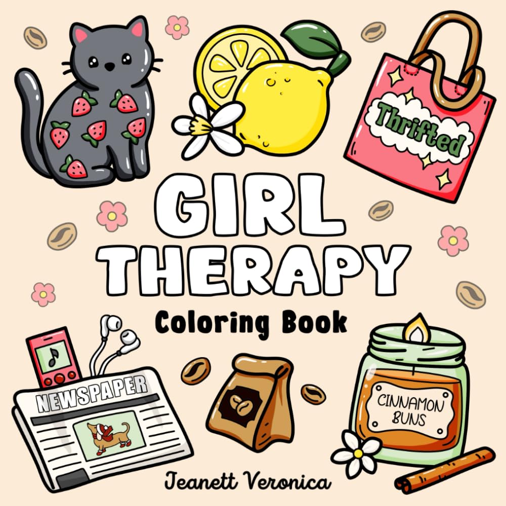 Girl Therapy Coloring Book: Bold and Easy Designs for Adults and Teens