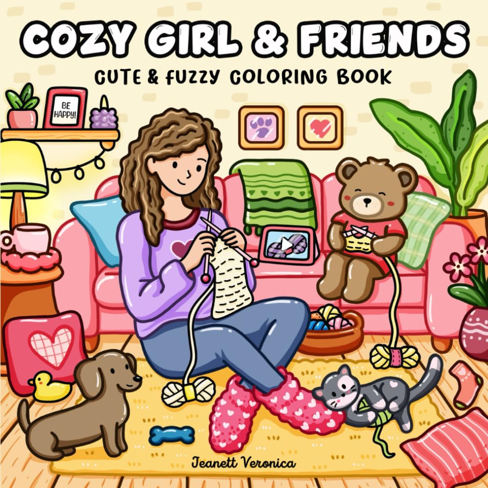 Cozy Girl & Friends: Cute and Fuzzy Coloring Book for Adults & Teens